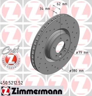 Диск тормозной (передний) Land Rover Range Rover 2.0-5.0D 09-(380x34) (с покрытием) (вентилированный) ZIMMERMANN 450.5212.52