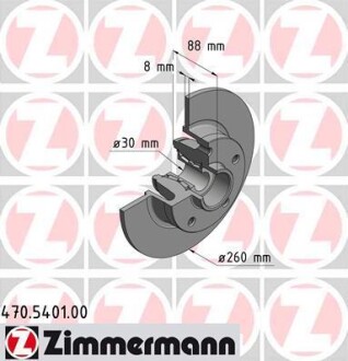 Диск тормозной (задний) Renault Megane 08-(260x8) (+ABS) (с подшипником) ZIMMERMANN 470.5401.00