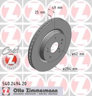 Диск тормозной (передний) Suzuki Grand Vitara I 03-/II 05- (294x25) ZIMMERMANN 540.2494.20