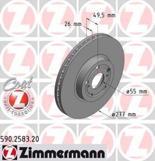 Диск тормозной (передний) Totota Avensis 03-08 (277x26) (с покры.) ZIMMERMANN 590.2583.20