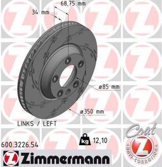 Диск гальмівний (передній) Audi Q7 06-15/Porsche Cayenne 02-/VW Touareg 02-10(350x34) (L)(з прорезом) ZIMMERMANN 600.3226.54 (фото 1)